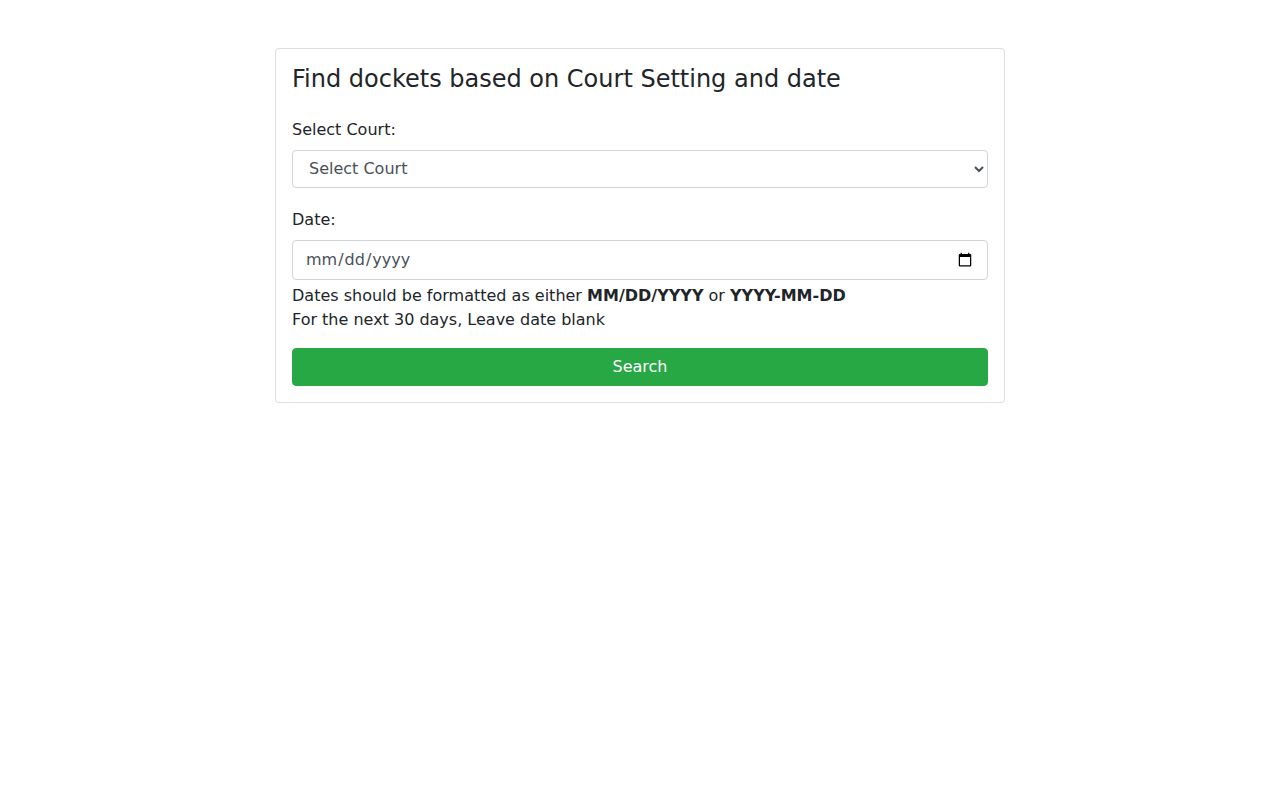 Hunt County court docket date search controls