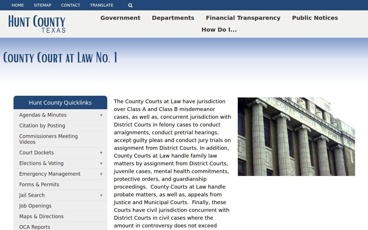 Hunt County civil docket County Court at Law No. 1 page