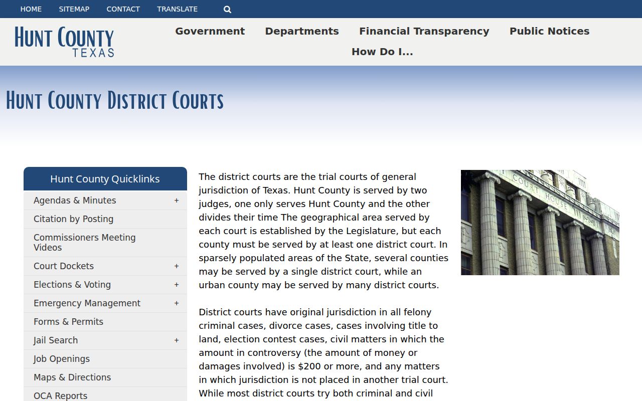 Hunt County criminal docket District Court listings