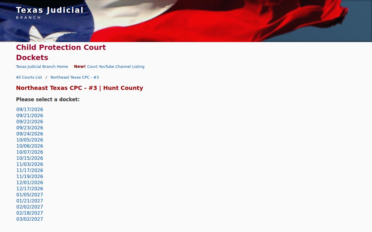 Hunt County child-protection court dates selector