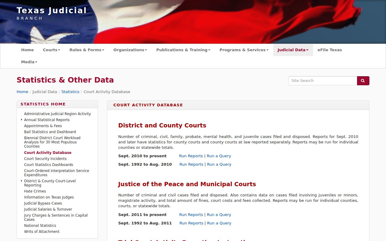 Hunt County court record statistics database