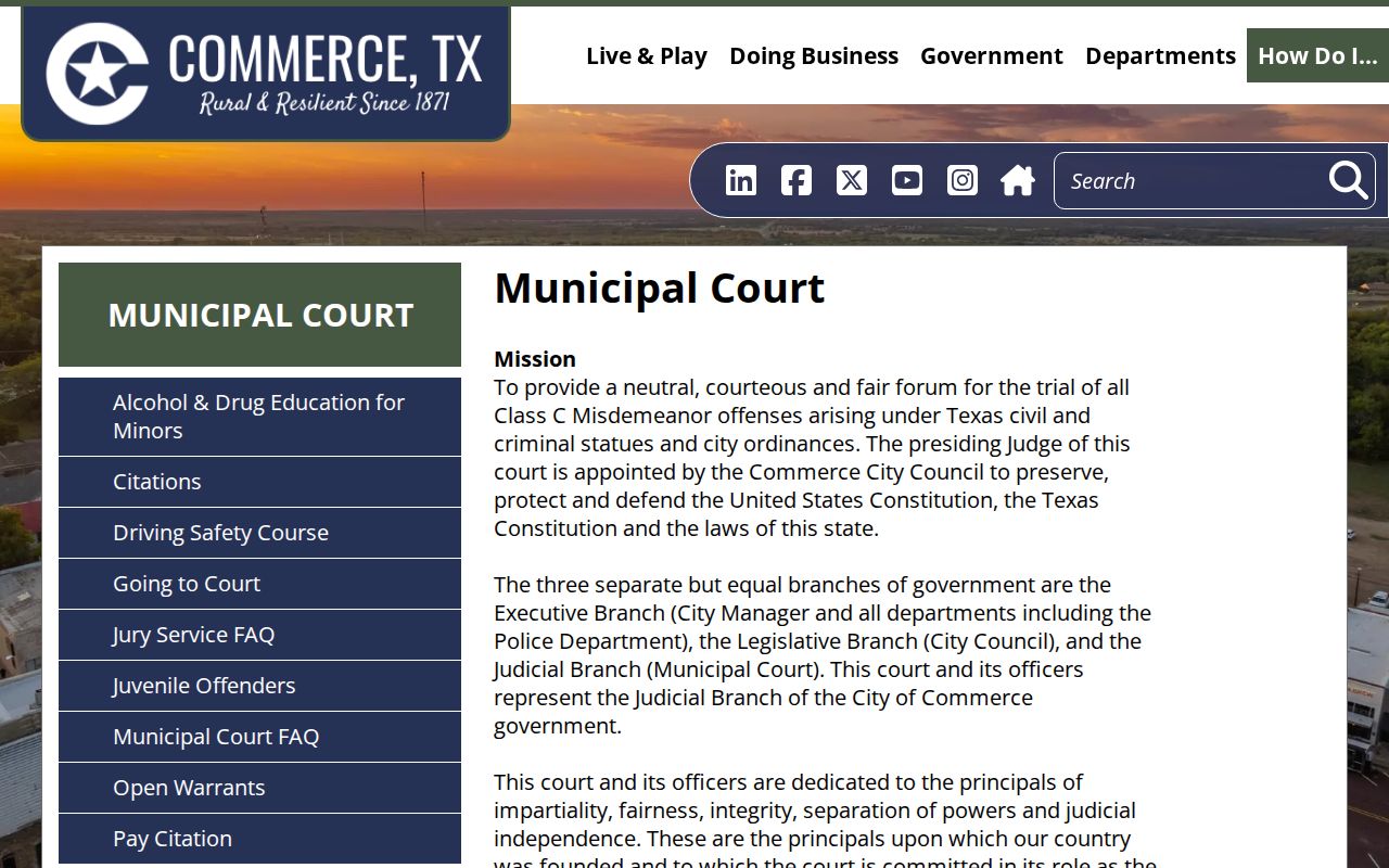 Commerce court docket municipal court address and hours