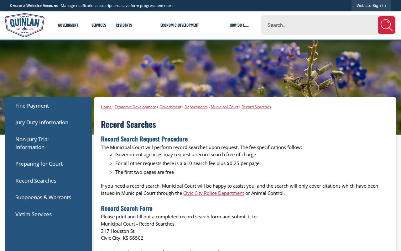 Quinlan court docket record-search notice and source warning