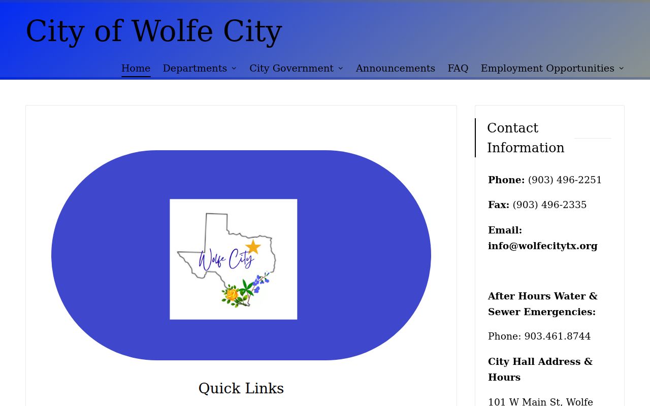 Wolfe City official page for court docket contact verification