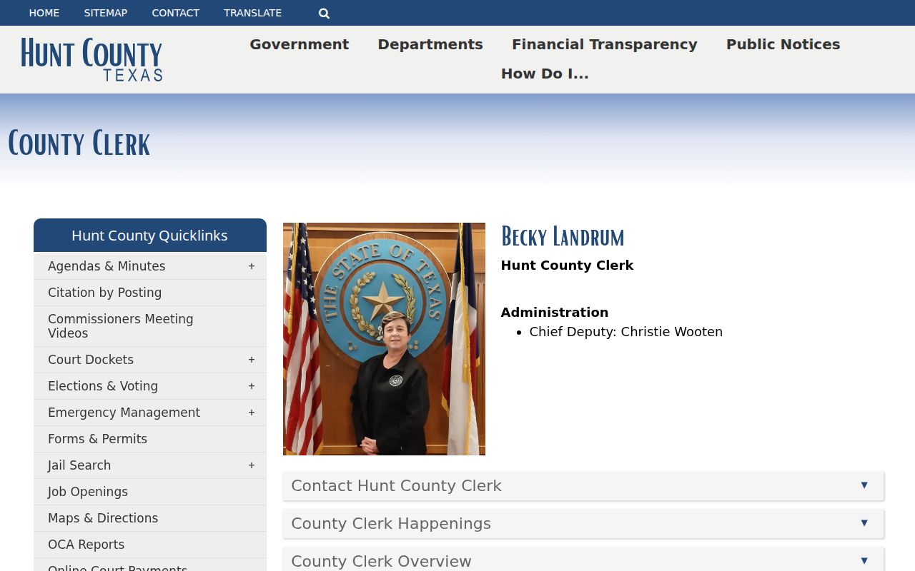 Hunt County court docket County Clerk records page