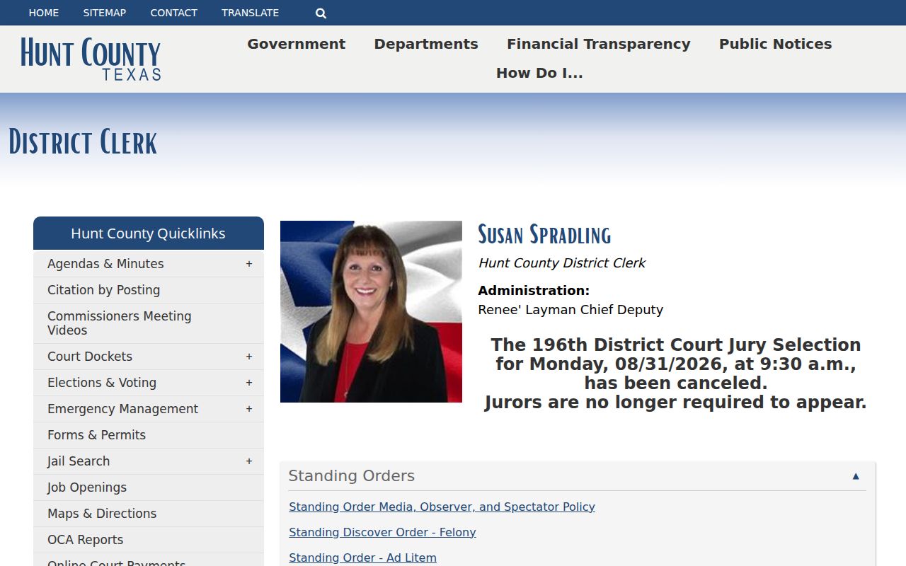 Hunt County court docket District Clerk records page
